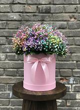 Цветочная композиция из Гипсофила и Розы в шляпной коробке в Лукоянове