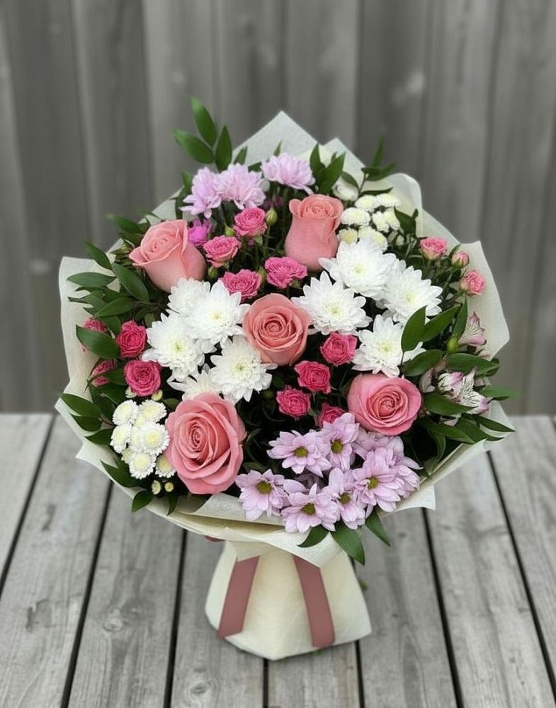 Букет цветов из: Альстромерии, Гвоздики, Розы и Хризантемы в Лукоянове