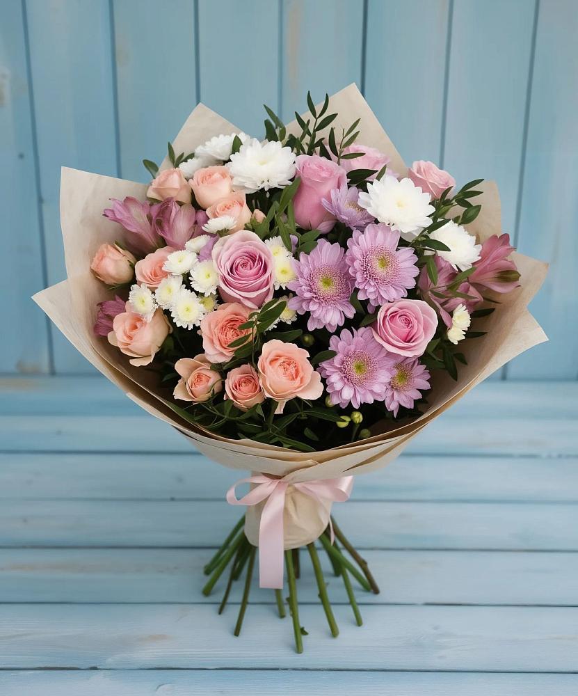 Букет цветов из: Хризантемы, Розы и Альстромерии в Лукоянове