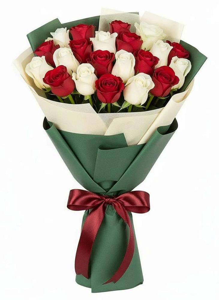 Букет Микс из красных и белых роз в Лукоянове