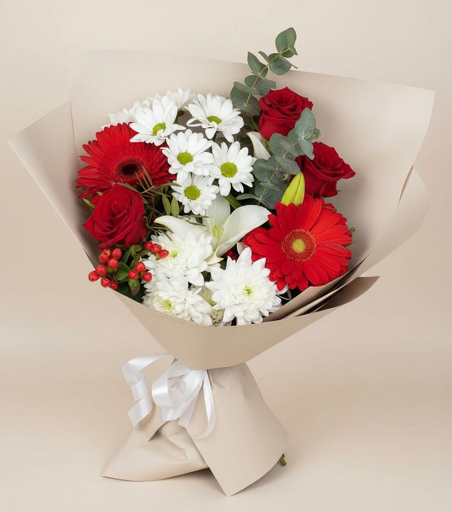 Букет цветов из: Розы, Хризантемы, Герберы и Лилии в Лукоянове