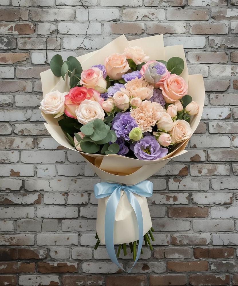 Букет цветов из: Розы, Лизиантусы и Гвоздики в Лукоянове